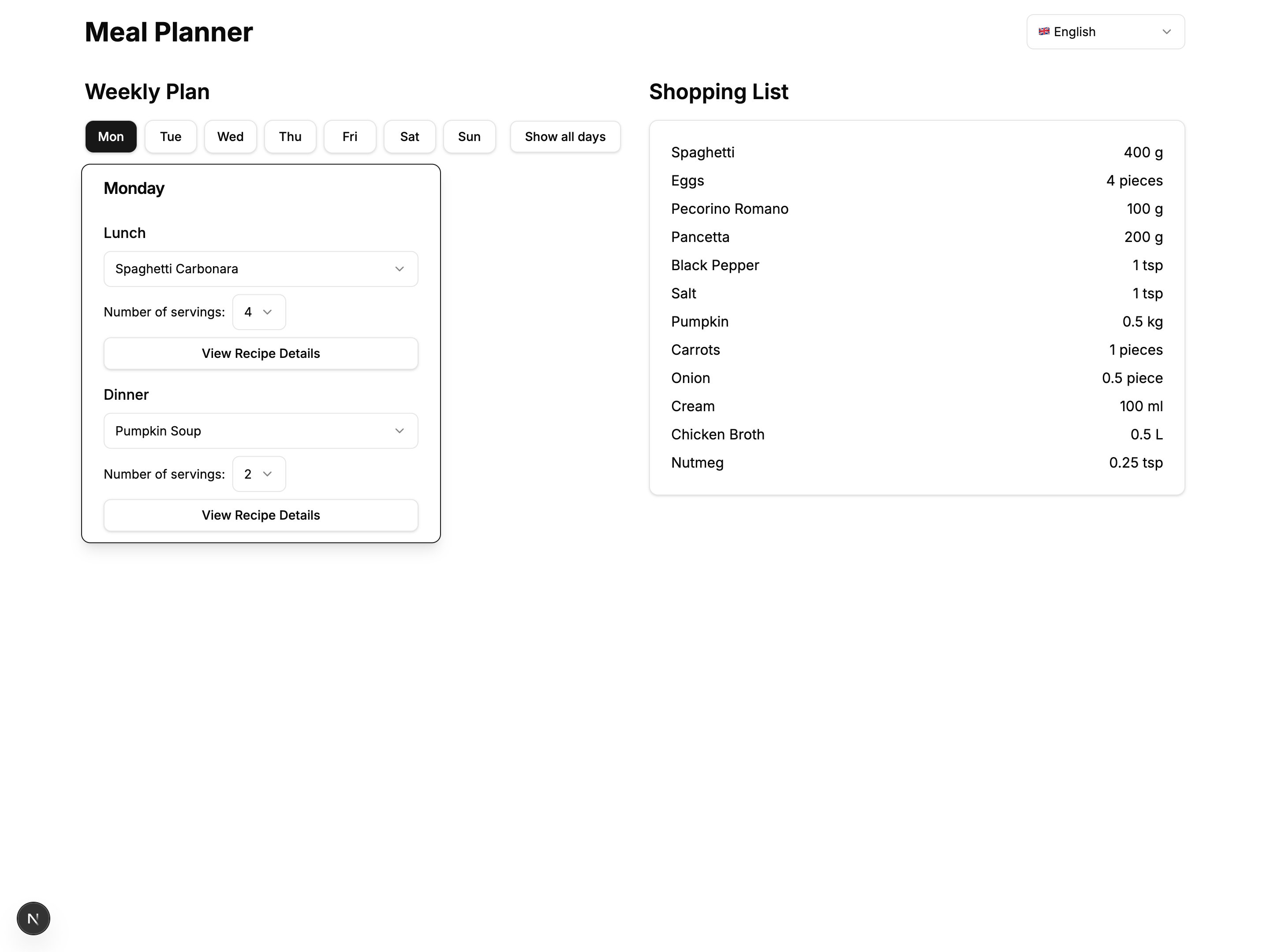Meal Planner screenshot 2